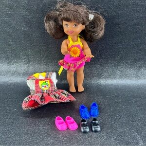 Vintage Mattel Barbie Kelly Doll Brunette Little Sister With Accessories
